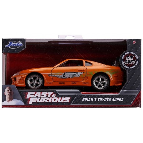 VOITURE TOYOTA SUPRA 1995 ORANGE 1.32E METAL BRIAN FAST&FURIOUS-LiloJouets-Morbihan-Bretagne