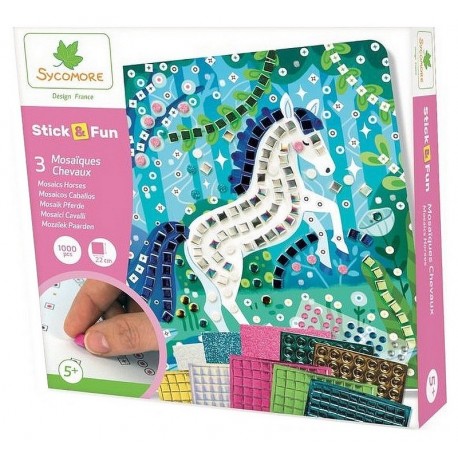 MOSAIQUES CHEVAUX STICK&FUN 3 TABLEAUX 22X22CM 1000 PIECES-LiloJouets-Morbihan-Bretagne