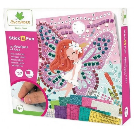 MOSAIQUES FEES STICK&FUN 3 TABLEAUX 22X22CM 1000 PIECES-LiloJouets-Morbihan-Bretagne