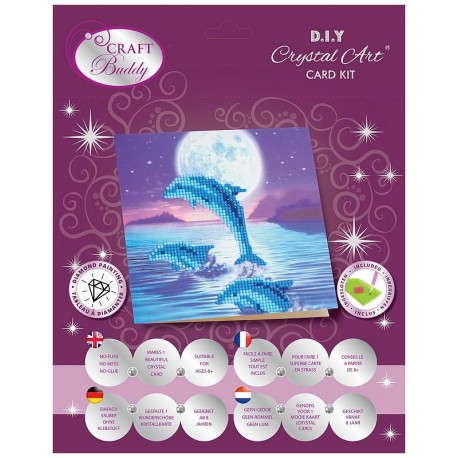 KIT CARTE DAUPHINS 18X18CM BRODERIE DIAMANT CRYSTAL ART-LiloJouets-Morbihan-Bretagne