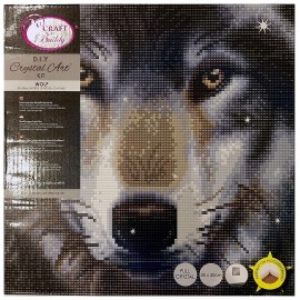 KIT TABLEAU LOUP 30X30CM BRODERIE DIAMANT SUR CHASSIS BOIS CRYSTAL ART