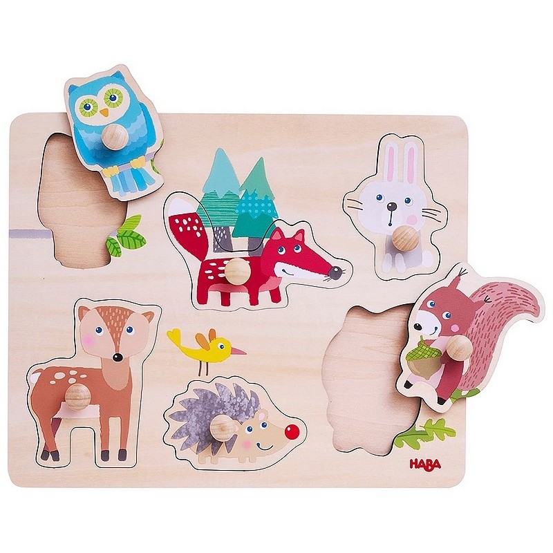 Puzzle bois animaux foret 6 pieces petits boutons 