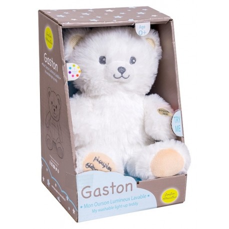 PELUCHE VEILLEUSE GASTON OURSON LUMINEUX BLANC BEIGE 20CM-LiloJouets-Morbihan-Bretagne