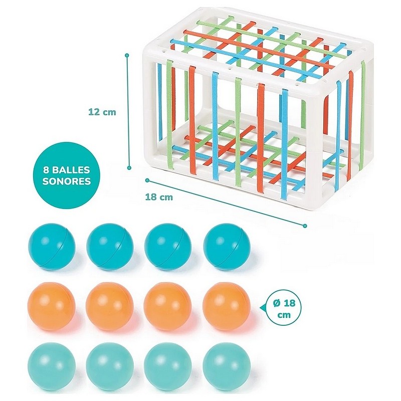 Cube de manipulation a elastiques avec 12 balles 