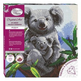 KIT TABLEAU KOALAS 30X30CM BRODERIE DIAMANT SUR CHASSIS BOIS CRYSTAL ART-LiloJouets-Morbihan-Bretagne