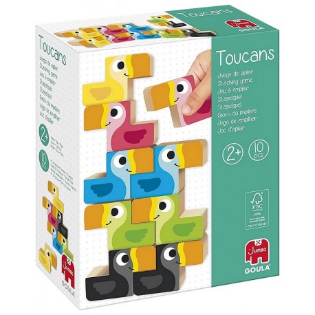 JEU TOUCANS A EMPILER 10 PIECES BOIS GOULA-LiloJouets-Morbihan-Bretagne