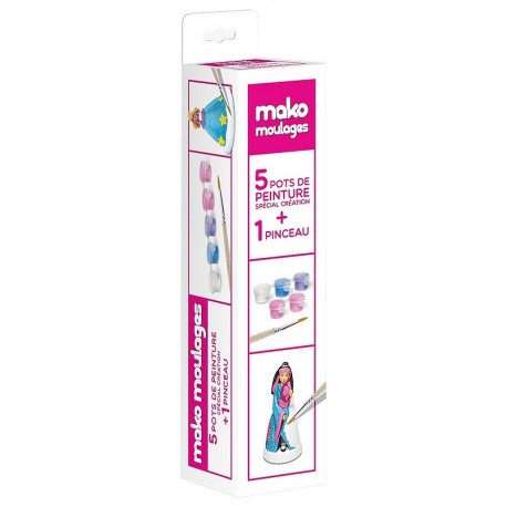 KIT 5 POTS PEINTURE PASTEL 5ML ET PINCEAU MAKO MOULAGES-LiloJouets-Morbihan-Bretagne