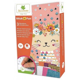 MOSAIQUES ANIMAUX DOUX STICK&FUN 3 TABLEAUX 22X12CM 500 PIECES