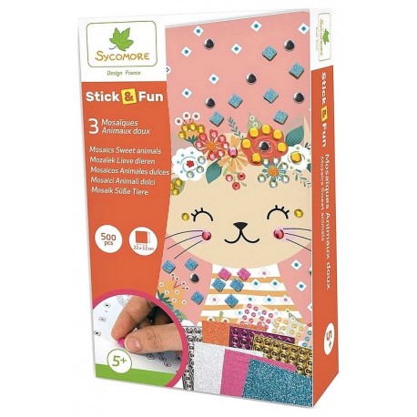 MOSAIQUES ANIMAUX DOUX STICK&FUN 3 TABLEAUX 22X12CM 500 PIECES-LiloJouets-Morbihan-Bretagne