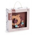 HOCHET ANNEAU DENTITION POMME BOIS ET PERLES SILICONE APRES LA PLUIE