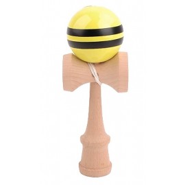 BILBOQUET KENDAMA HETRE BOULE 6CM JAUNE ET BANDEAUX NOIRS-LiloJouets-Morbihan-Bretagne