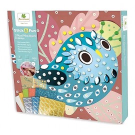 COFFRET MAXI MOSAIQUES OISEAUX STICK&FUN 3 TABLEAUX 22X22CM 1000 PIECES-LiloJouets-Morbihan-Bretagne