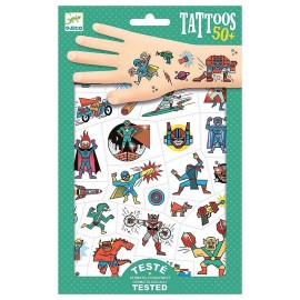 TATOUAGES HEROS ET VILAINS POCHETTE 2 FEUILLES 21X14CM