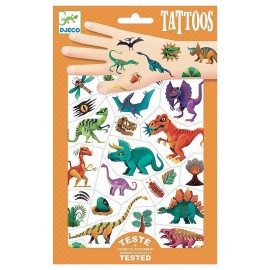 TATOUAGES DINOSAURES POCHETTES 2 FEUILLES 21X14CM 50 TATOUAGES