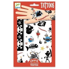 TATOUAGES PIRATES POCHETTES 2 FEUILLES 21X14CM 50 TATOUAGES