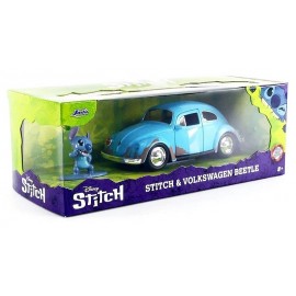 VOITURE VOLKSWAGEN BEETLE BLEUE 1959 1.32E METAL AVEC FIGURINE STITCH-LiloJouets-Morbihan-Bretagne