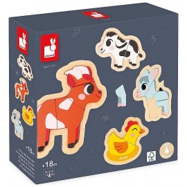 PACK 4 PUZZLES BOIS EVOLUTIFS ANIMAUX DE LA FERME 2 A 5 PIECES