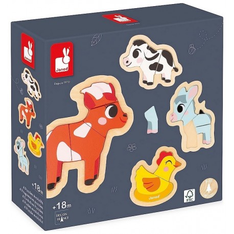 PACK 4 PUZZLES BOIS EVOLUTIFS ANIMAUX DE LA FERME 2 A 5 PIECES-LiloJouets-Morbihan-Bretagne