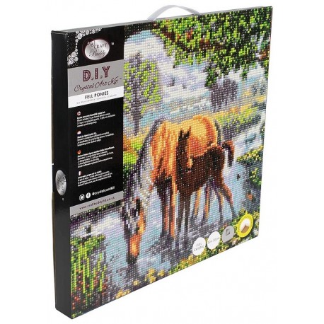 KIT TABLEAU CHEVAUX 30X30CM BRODERIE DIAMANT SUR CHASSIS BOIS CRYSTAL ART-LiloJouets-Morbihan-Bretagne