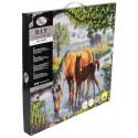 KIT TABLEAU CHEVAUX 30X30CM BRODERIE DIAMANT SUR CHASSIS BOIS CRYSTAL ART