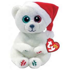 PELUCHE 20CM EMERY OURS BLANC NOEL BEANIE BELLIES SMALL