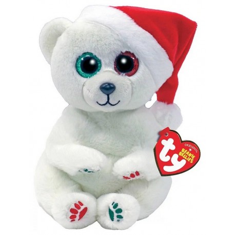 PELUCHE 20CM EMERY OURS BLANC NOEL BEANIE BELLIES SMALL-LiloJouets-Morbihan-Bretagne