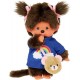 Peluche monchhichi kawai fille 20cm pull bleu et sac bandouliere-lilojouets-morbihan-bretagne