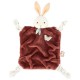 Doudou lapin cannelle carre 26cm avec noeuds et boite-lilojouets-morbihan-bretagne