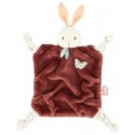 DOUDOU LAPIN CANNELLE CARRE 26CM AVEC NOEUDS - AVEC BOITE KALOO PLUME