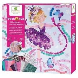 COFFRET MOSAIQUES PRINCESSES BALLERINES STICK'N FUN 5 TABLEAUX 24X24CM-LiloJouets-Morbihan-Bretagne