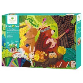 GRAND COFFRET MOSAIQUES ANIMAUX FANFARE STICK'N FUN 5 TABLEAUX 34X24CM 2000 PCES