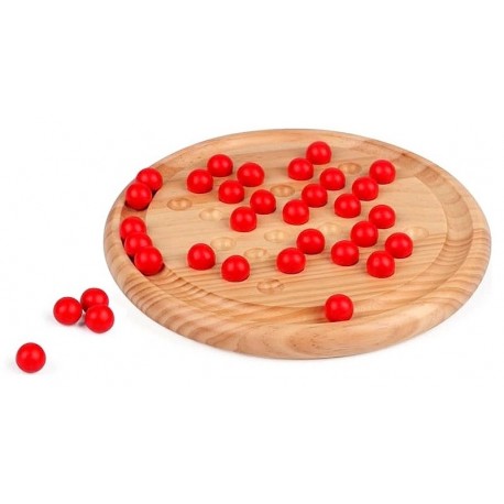 JEU SOLITAIRE EN BOIS 22CM BILLES ROUGES-LiloJouets-Morbihan-Bretagne