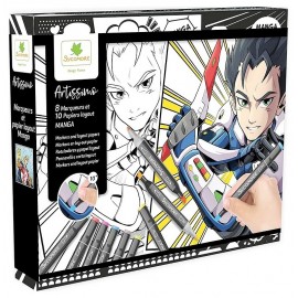 COFFRET MANGA GARCON 8 MARQUEURS ET 10 PAPIERS LAYOUT ARTISSIMO-LiloJouets-Morbihan-Bretagne