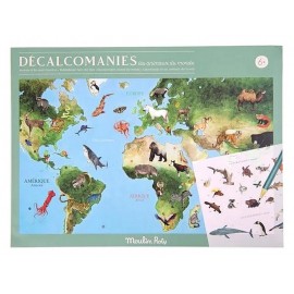 POCHETTE DECALCOMANIES MAPPEMONDE LES ANIMAUX DU MONDE