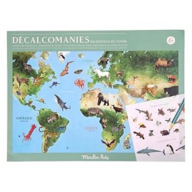 POCHETTE DECALCOMANIES MAPPEMONDE LES ANIMAUX DU MONDE-LiloJouets-Morbihan-Bretagne