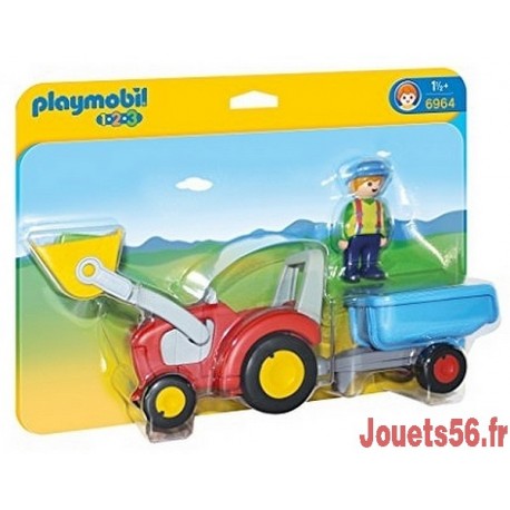 6964 FERMIER AVEC TRACTEUR ET REMORQUE PLAYMOBIL 123 -jouets-sajou-56