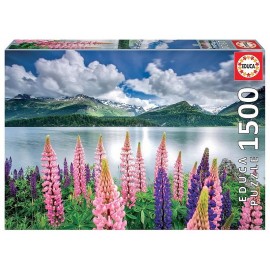 PUZZLE LUPINS SUR LES RIVES LAC SILS SUISSE 1500 PIECES 85X60CM-LiloJouets-Morbihan-Bretagne