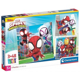 PUZZLES SPIDEY MARVEL 3X48 PIECES 21X21CM - SPIDERMAN DISNEY JUNIOR-LiloJouets-Morbihan-Bretagne