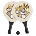 PACK 2 RAQUETTES BEACH BALL EN BOIS 37CM AVEC BALLE