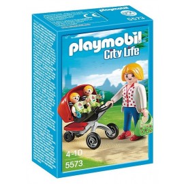 5573-MAMAN AVEC JUMEAUX ET LANDAU PLAYMOBIL-jouets-sajou-56