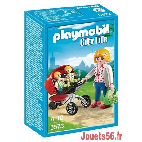 5573-MAMAN AVEC JUMEAUX ET LANDAU PLAYMOBIL-jouets-sajou-56