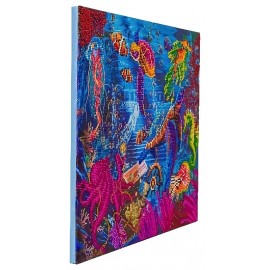 KIT TABLEAU SOUS OCEAN 40X50CM BRODERIE DIAMANT SUR CHASSIS BOIS