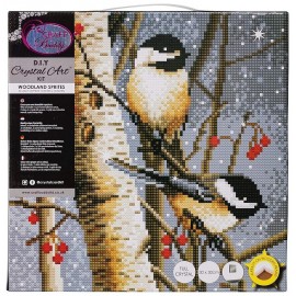 KIT TABLEAU OISEAUX 30X30CM BRODERIE DIAMANT SUR CHASSIS BOIS CRYSTAL
