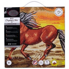 TABLEAU CHEVAL AU GALOP 30X30CM A DIAMANTER - BRODERIE DIAMANT SUR CHASSIS BOIS