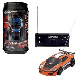 VOITURE MINI RACER RADIOCOM. 8CM 1.58E 40MHZ EN CANETTE 4SPEED ASST