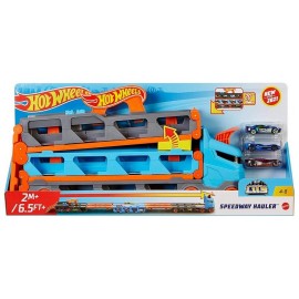 CAMION TRANSPORTEUR EXTENSIBLE EN CIRCUIT HOT WHEELS AVEC 3 VOITURES