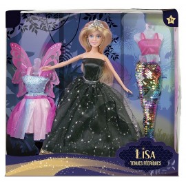POUPEE MANNEQUIN LISA 29CM ET SES 3 TENUES FEERIQUES