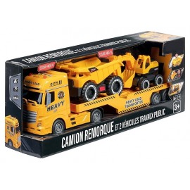 CAMION REMORQUE SONORE ET LUMINEUX AVEC 2 ENGINS TP