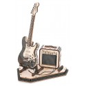 MAQUETTE GUITARE ELECTRIQUE EN BOIS ET SON AMPLI SUR SOCLE