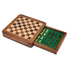 JEU D'ECHECS PLATEAU BOIS 30X30CM AVEC TIROIR - PIECES BOIS MAGNETIQUES 